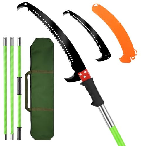 4M Serrucho Telescopico de Mano,Sierra de Poda Telescópica con Bolsa,Pertiga Telescopica Podar con 2 Hoja de Acero Cortante Sierra,árboles Juego Herramientas Jardín para Podar Palmeras Arbustos