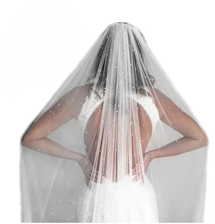 SMTCM Brautschleier mit Perlen Weiß/Ivory Braut Hochzeit Softtüll Hochzeitsschleier 1 Schicht Weicher Tüll Mit Metall Kamm Elegent Kirche Langer Schleier Perlenschleier Haarschmuck für Damen 45-500cm