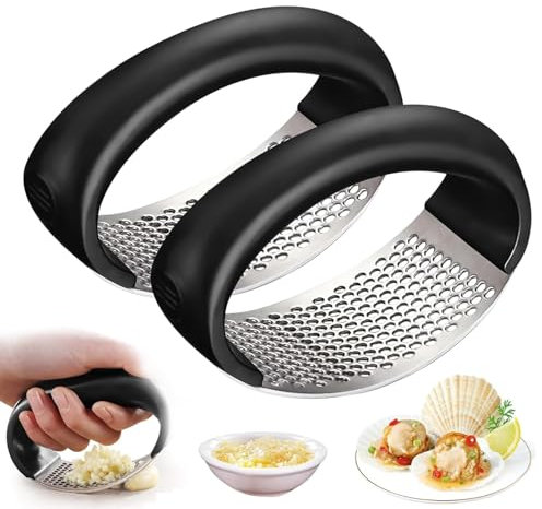 Presse-ail en Acier Inoxydable, Presse Ail à Bascule, Presse-ail Manuel en Acier Inoxydable, Hachoir à Ail, Ecrase Ail, Ecrabouilleur Ail pour Ecraser Les Ustensiles de Cuisine à l'ail (2PC)