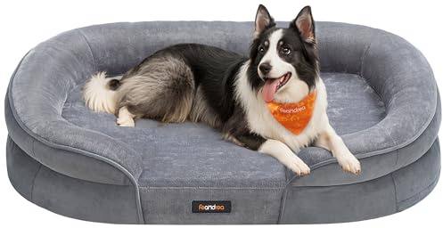 Feandrea Dog Bed, Large Orthopaedic Dog Sofa Bed, 91 x 68 x 18 cm, Egg Crate Foam, Waterproof Liner, Raised Edges, Removable and Machine Washable Cover, Non-Slip, Light Grey PGW282G01