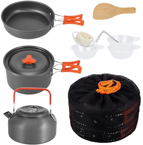 Camping Cooking Set, Portable Camping Outdoor Cookware Mess Kit with Storage Bag, Non Stick Foldable Aluminium Cookware Kit, Lightweight Camping Cooking Equipment for Camping Picnic Hiking