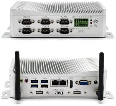 SJRC Fanless Industrial Mini PC with N100, 6 RS-232COM Ports, Firewall Micro Computer, Barebone NO RAM/SSD/System, 2 x 2.5GbE LAN, HD+VGA, 6 USB, GPIO, 7Pin SATA, Win/Linux