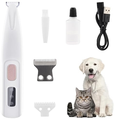 Binnan Tondeuse pour Chien, Tondeuse pour Chien Rasoir pour Chiens Chat Faible Bruit, Tondeuses Chat avec Lumière LED Étanche, IPX5 Tondeuses Sans Fil pour Pattes, Yeux, Chiens, Chats