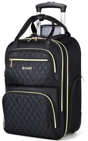 Ponhog Rucksack mit Rollen für Damen - 17,3 Zoll Business Laptop Trolley & Reiserucksack als Handgepäck, Laptoptasche für Arbeit, College und Reisen, Schwarz