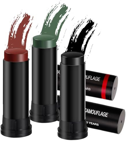 Juego de 3 palos de camuflaje para cara y cuerpo, ideal para béisbol, fútbol, caza, al aire libre, militar, negro, marrón, verde, fácil de aplicar y quitar