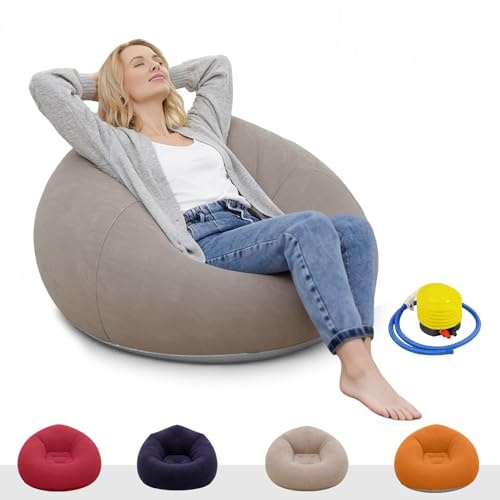 Yunlaishaocer Puf Hinchable con Una Bomba, 103 x 60 CM Sillón Hinchable, Lavable Portátil Sofa Hinchable Camping,Niños y Adultos Sofa Inflable para Jardín, Viajes, Juegos (Café)