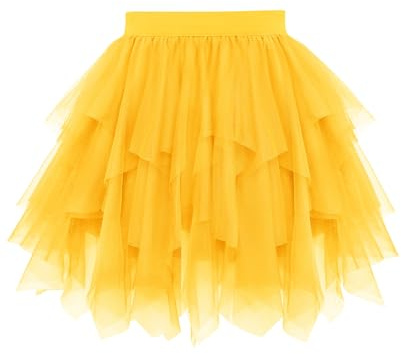 Lovasy Jupe en Tulle Femme Court Robe Asymétrique Tutu Irrégulier 3 Couches Élastique Taille Jupe Tutu pour Carnaval Halloween Daily Prom Party Thé