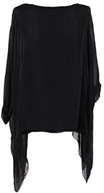 LushStyleUK New Ladies Italian Plain Batwing Silk Tunic Top Women Lagenlook Top Plus Sizes (Black)