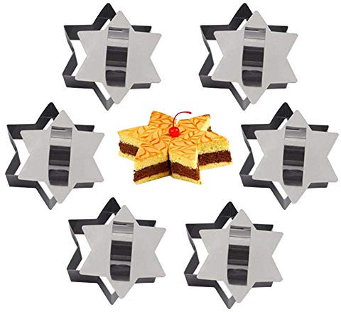 Suneast 6 Stück Edelstahl Tortenring Set Dessertringe Kuchen Ring mit Stampfe BurgerRinge für Mousse und Gebäck - Stern