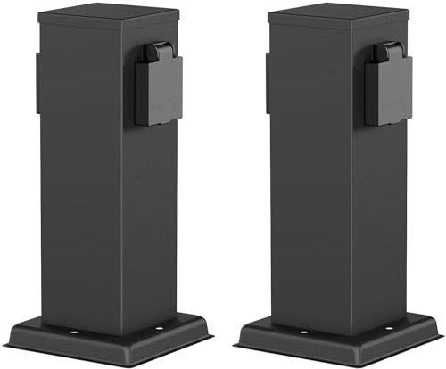 ledscom.de 2 Tomas de jardín Columna Polly para Exterior, IP44, 2 vías, Acero Inoxidable, Negro, Angular, 27 cm