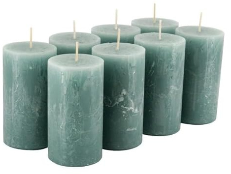 Set med 8 högkvalitativa och rustika pelarljus – vaxpelarljus/rustika julljus/juladventsljus (smaragdgrön, standard: höjd 11 cm/diameter 6 cm)