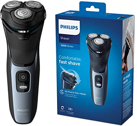 Philips Series 3000 Wet or Dry Men's Electric Shaver with a 5D Pivot & Flex Heads, Shiny Blue