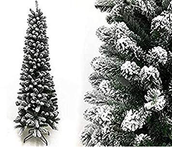 Rotex Albero di Natale Innevato Slim Stretto Realistico e Molto Folto Apertura Ad Ombrello, Salvaspazio