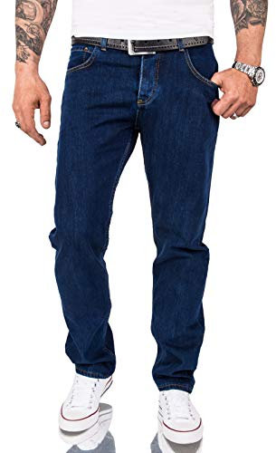 Rock Creek Herren Jeans Hose Comfort Fit Jeans Herrenjeans Herrenhose Denim Stonewashed Basic Weites Bein Raw RC-3100 Dunkelblau W34 L36