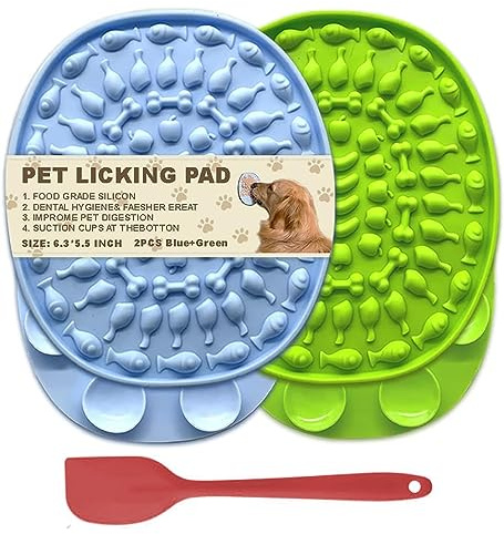 Evelure 2pcs Tappetino da leccare in Silicone, Perfetto Come distrazione per Il Bagno del Cane, Strumento per la toelettatura, Super Ventose, Basta Aggiungere Burro di Arachidi (2xOval)