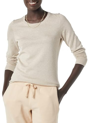 Amazon Essentials Women's Long-Sleeve Lightweight Crewneck Sweater (Available in Plus Size), Oatmeal Heather, Small