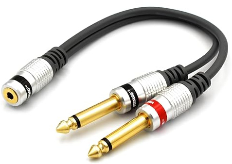 VITALCO Adattatore Jack 3.5 a 2x 6.3 Audio Doppio 6.35 Mono TS Maschio a 3,5mm Stereo TRS AUX Femmina Cavo Connettore