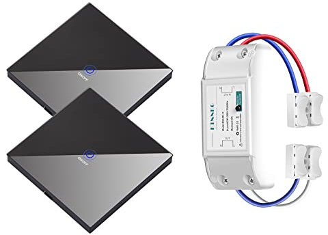 KTNNKG Funk-Lichtschalter Set – 2 Glas-Touch-Fernbedienungen, kabelloser Ein/Aus-Schalter für Beleuchtung, einfache Standard-Aufputzmontage