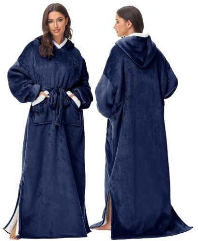 FEELJAM Kuscheldecke mit Ärmeln und Kapuze, Erwachsene Ganzkörperdecke als TV Decke Navy blau, 80 x 180 cm