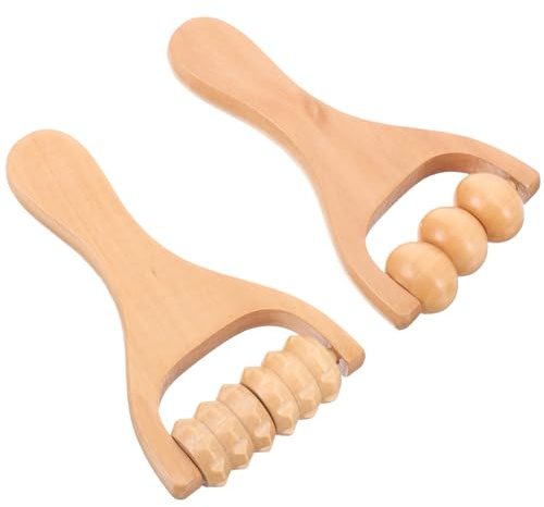 Ciieeo 2Pcs Wooden Massage Roller Muscle Relief/Gift, Wood Massage Tool, Wooden Roller Tools for Body Care and Relaxation, Manual Massage Roller Tool for Daily Home Use (3 Bead Gear Roller)