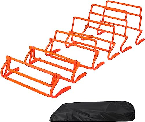 REDCAMP Lot de 6 haies d'agilité, 4 haies d'entraînement de vitesse réglables en hauteur, équipement d'entraînement de vitesse portable avec étui de transport, orange