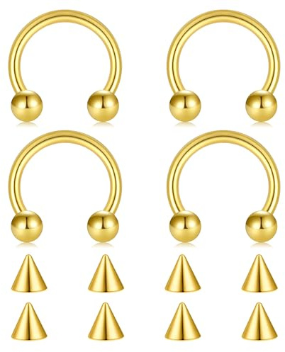 FECTAS 14G 16G 18G 20G Acier Chirurgical Septum Horseshoe Hoop Earring Tragus Cartilage Helix Daith Rook Conch Sourcil Lip Navel Belly Nipple Piercing Ring Replacement Spikes 6-12mm
