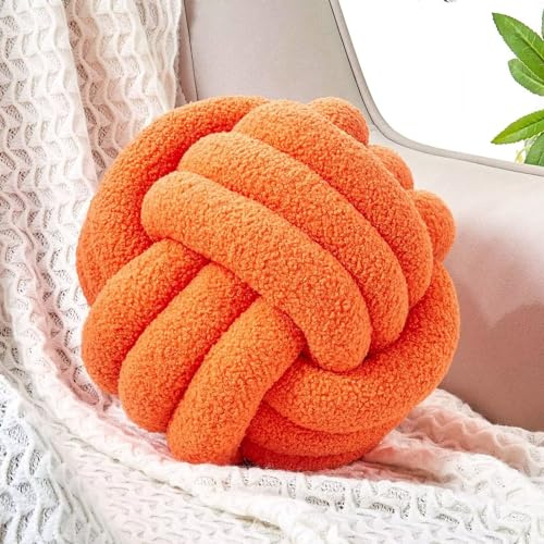 Uvvyui Cuscino a sfera con nodo, morbido cuscino rotondo decorativo per la casa, cuscino in peluche annodato fatto a mano, cuscino rotondo bouclé (21 cm, arancione)