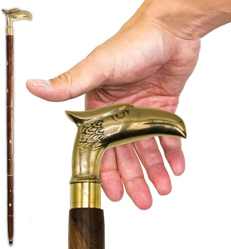 Bastón unisex con cabeza de águila de 91,4 cm de alto, bastón de madera resistente con mango de latón para caminar decorativo para hombres y mujeres