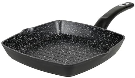 Crealys 529426 Poêle à griller en aluminium forgé 24 x 24 cm Gamme GRANITY - Revêtement intérieur anti-adhésif effet pierre sans PFOA - Grill à viande Tous feux dont Induction