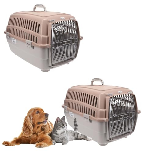 2er Set Transportbox Hundebox Katzentransportbox Kaninchen Transport Auto Box Korb Katzenbox extra viele Luftschlitze sicheres Schloss