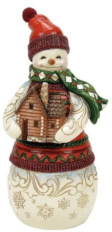 Enesco Jim Shore Heartwood Creek Christmas at the Lodge Snowman with a Log Cabin Figurine, 7.28 Inch, Multicolor