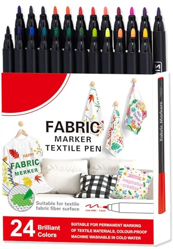 Shenrongtong Pennarello per Tessuti - 12/24 Colori Pennarelli per Abbigliamento | Penna Lavabile per Dipingere Textile Casa Esterno Scarpette Ceramiche Graffiti Shopper Tovaglia Poliestere
