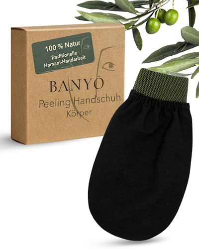 BANYÔ Hamam - Guante exfoliante para ducha (100% viscosa), color negro | Exfoliante corporal reutilizable, eficaz con espuma rica, promueve la circulación sanguínea