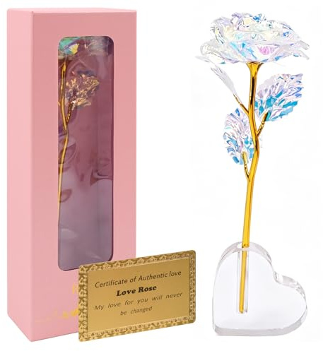 Cisolen Rosa eterna regalos rosas artificiales con soporte de corazón regalo para mamá, novia, niña, aniversario, día de la madre, Navidad, día de San Valentín, cumpleaños, regalos del día de la madre