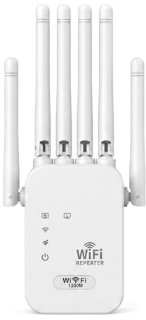Repetidor WiFi Largo Alcance 1200Mbps, Amplificador Señal WiFi Doble Banda con 6 Antenas, Extensor de WiFi Potente para Casa, Modos Repetidor/Ap, Puerto Ethernet, Fácil Configuración
