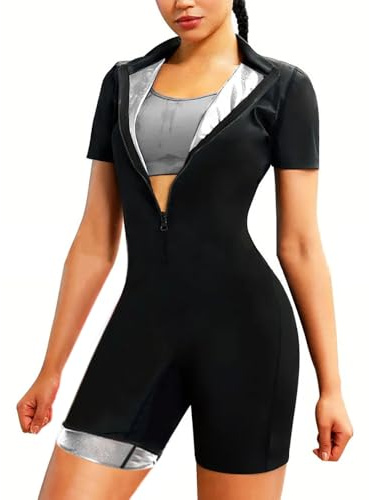 XFSRG Tuta Donna Completa da Sauna Maniche Corte Snellente Sudorazione Body Shaper con Cerniera per Fitness Corsa Allenamento(L)
