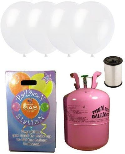 Disposable Helium Gas Cylinder with 30 Balloons and Curling Ribbon included (Snow White, Single)