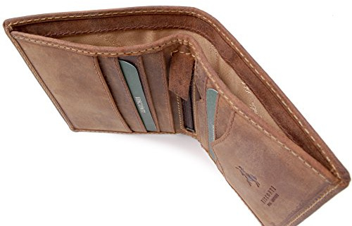 VISCONTI - Herren Leder Geldbörse Klein - Geldbeutel 6 Kartenfächer - Brieftasche/Wallet - RFID Blocker - Geschenkbox - Arrow - 705 - Öl Hellbraun