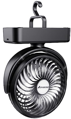 Amacool Portable Camping Fan with LED Lantern- 40H Work Time Rechargeable Battery Operated Fan with Hanging Hook for Tent Car RV Hurricane Emergency Outages Survival Kit