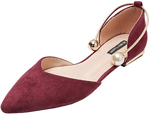 Jamron Women Pointed Toe Velvet Ballerinas Elegant D'Orsay Pumps Flat Dress Shoes Burgundy SN02800 UK5
