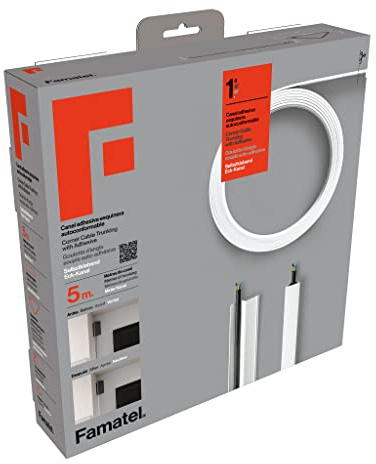 Famatel Kabelkanal selbstklebend 5 Meter, 10 x 16 mm, Neuheit - Rollformat, rechteckig, einfache Montage mit Selbstklebekanal, Kabelkanal weiß