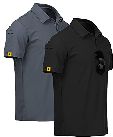 ZITY Mens 2 Pack Polo Shirts Short Sleeve Performance Sports Golf Shirt for Men Tactical Shirt Black Grey