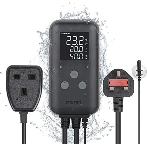 DIGITEN Waterproof DTC310 Digital Temperature Controller for Aquarium, Greenhouse Thermostat, Heater 10A Outdoor Heat Mat, Seedling