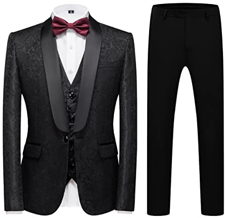 KUDORO Costume Homme 3 pièces Mariage Business Slim Fit Smoking Simple Poitrine à Un Bouton, Men Suits 3 Pieces Noir pour Fête Confort Elégant Blazer Veste et Pantalon Gilet(Noir,L)