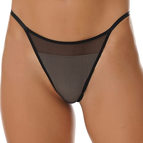 JEATHA String Femme Slip Transparent Maille Résille Ajouré Tanga Thong Chic Ficelle Mini Bikini Triangle Bikini Underwear S-L B Noir L