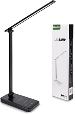 SOLMIRA Lampe de Bureau avec Chargeur à Induction, 42 LED, Noire, Certificat CE et RoHS