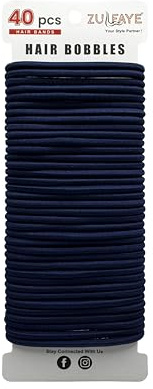 Zulfaye Navy Hair Bands for Women, Hair Bobbles for Thick Hair, 4mm Snag Free Hair Band, School friendly Hairbands