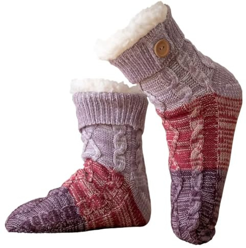 Mulor Womens Slipper Socks Fluffy Slipper Socks Calf-Length for Girls Gift with Grippers Non Slip Fleece Lining Heat Holding