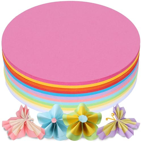 VGOODALL 200 Blatt Origami Papier Rund, 15cm Faltpapier Rund Farbiger Karton Papierkreise Bastelpapier 12 Farben Origami Basteln für Kunstprojekte