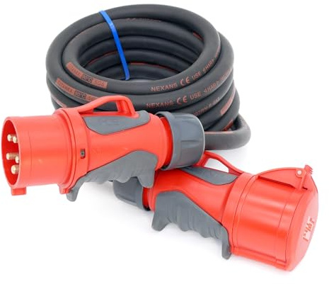 CEE Starkstromkabel (1,5m-50m) 32A Verlängerungskabel Titanex H07RN-F 5x6mm² mit PCE Grip Stecker und Kupplung, Business-Line von Event-Kabel (3 Meter)